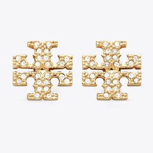New! Tory Burch Miller Pave Crystal Gold Stud Retail $98 Perfect Holiday Gift!